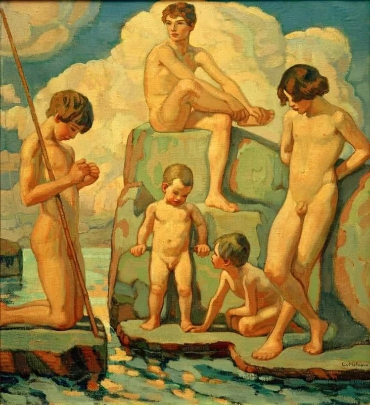 Cinque ragazzi sugli scogli